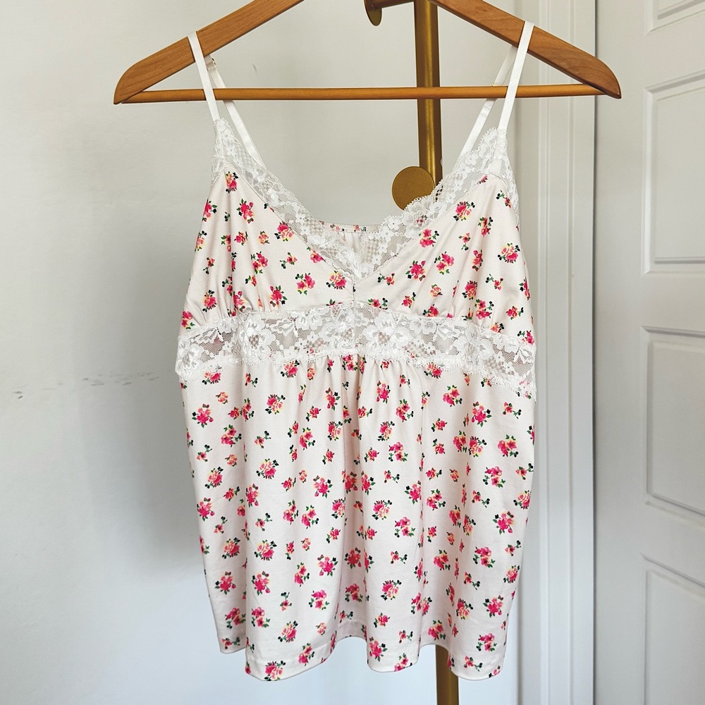 Y2K Vibe Baby Doll HUSH‎ Cami Floral Top w Lace Adjustable Straps in Women's M